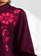 Joban Fashion Wine Silk Embroidered Readymade Tunic | Grocsy