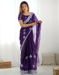 Joban Fashion Shimmer Chiffon Pastel Purple Color Sequence Saree | Grocsy