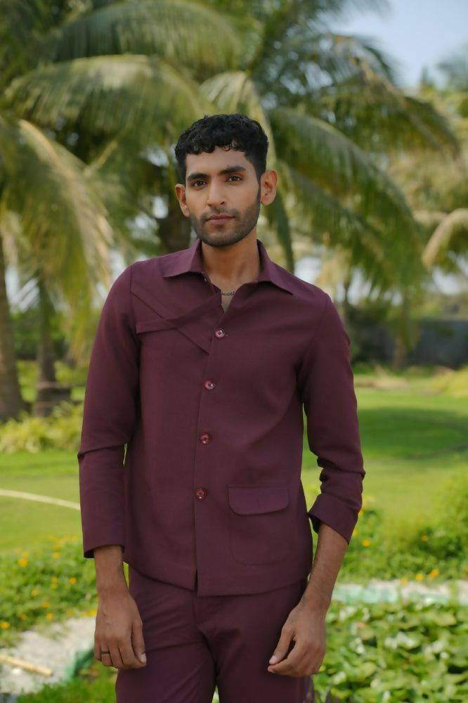 Mono Merge Burgundy Shacket by Hilo Design | Grocsy