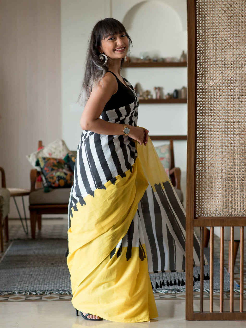 Suta Multi Color Striped Pure Cotton Saree | Grocsy