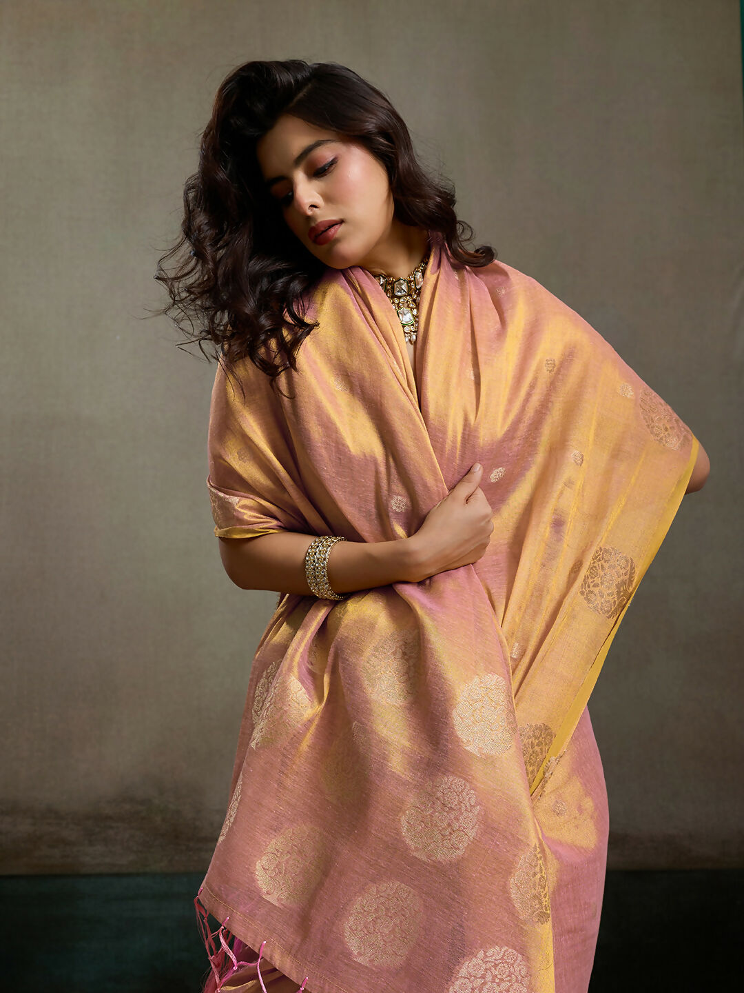 Shree Shyam Fashion Light Pink Tissue Silk Saree | Grocsy