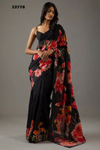 Black Bright Moss Designer Digital Printed Party Wear Saree - Be Verly | Grocsy