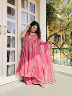 Teeya Creation New Womens Trendy Embroidery Sequence Work Pink Kurta Set | Grocsy