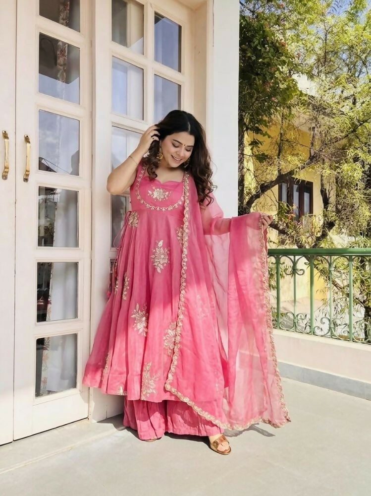 Teeya Creation New Womens Trendy Embroidery Sequence Work Pink Kurta Set | Grocsy