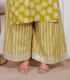 Miravan Plus Size Women'S Lime Yellow Block Printed Kurta With Palazzo | Grocsy