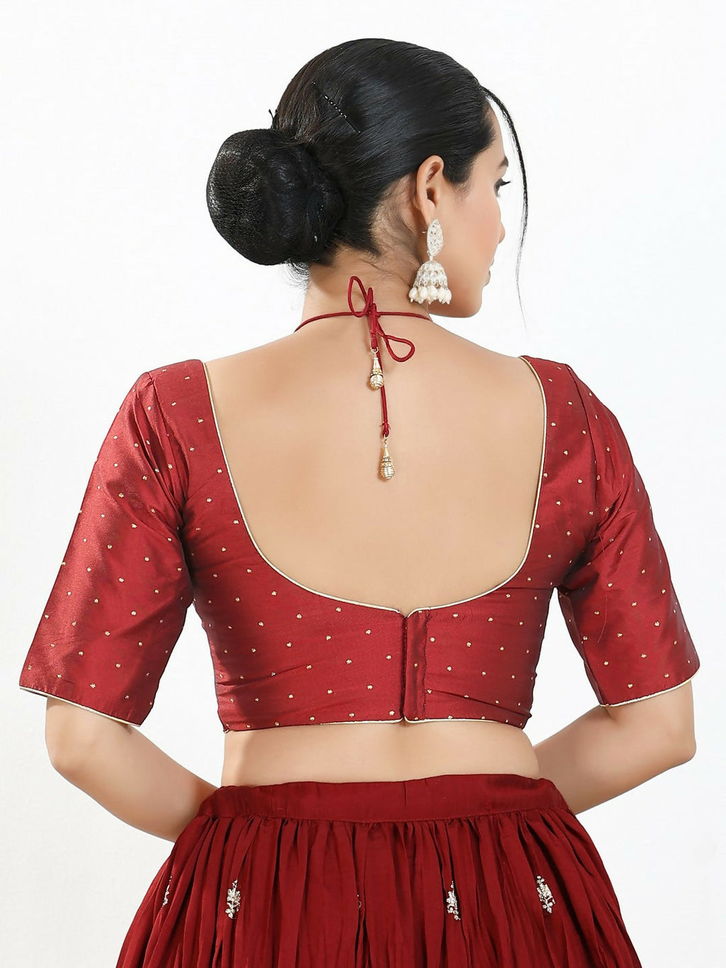 Joban Fashion Maroon Brocade Padded Blouse With Sweetheart Neck Elbow Sleeves | Grocsy