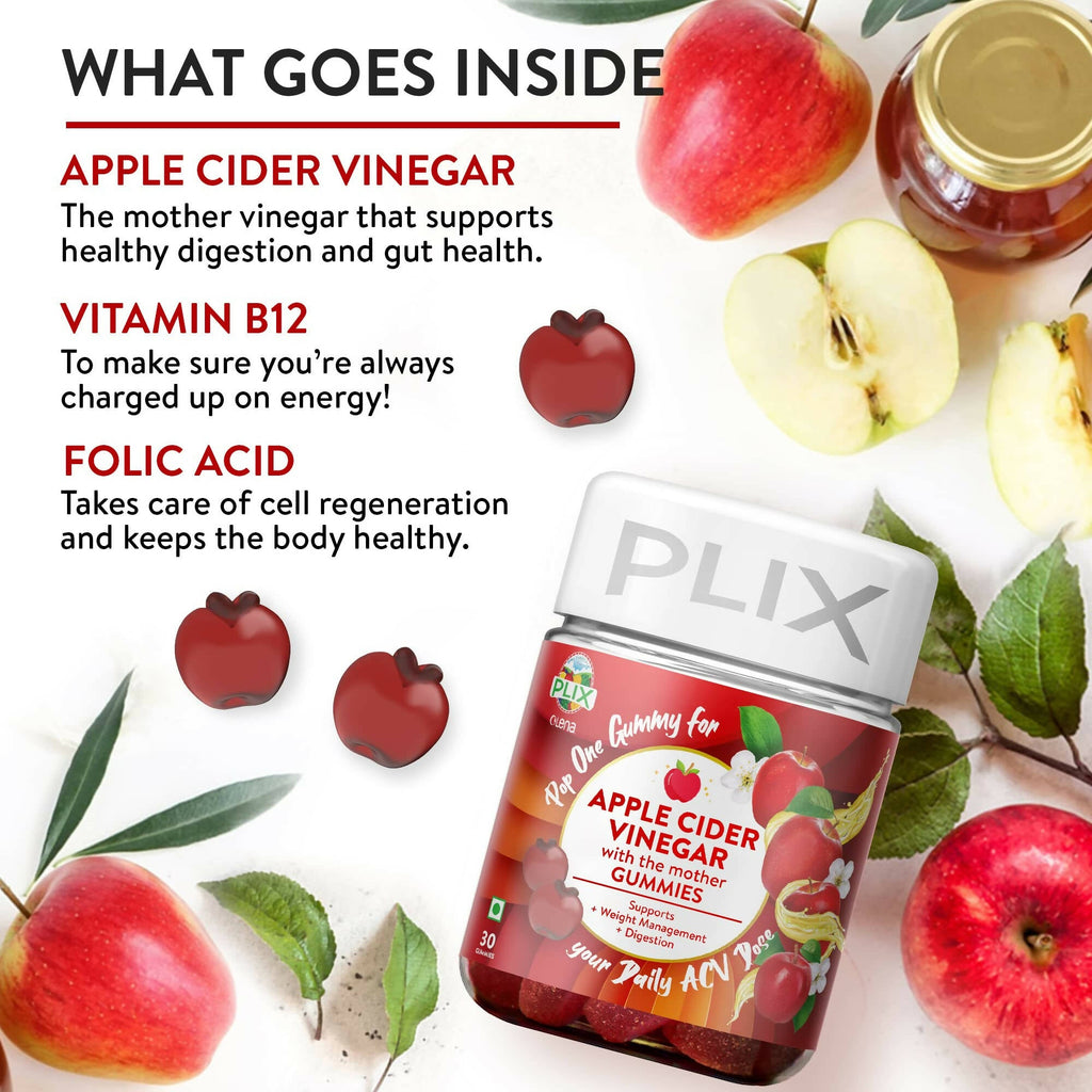 PLIX The Plant Fix Apple Cider Vinegar Gummies for Skin & Hair | Grocsy