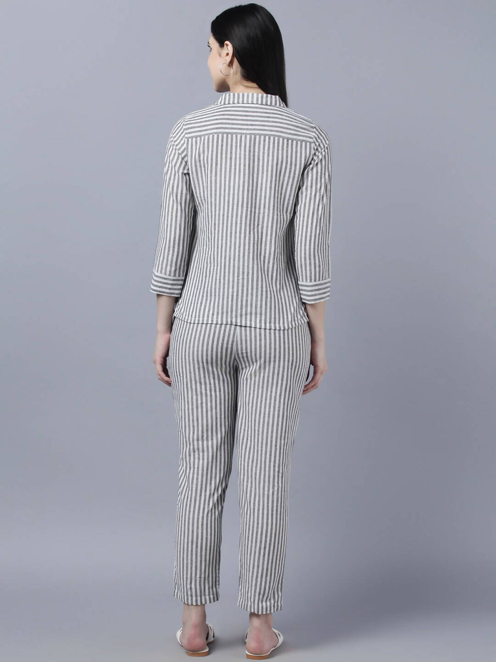 Myshka Stylish Grey 3/4 Sleeve Women's Cords Set | Grocsy