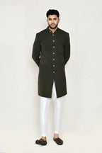 Joban Fashion Green Colored Terry Rayon Fabric Indo Western With Straight Fit Pant | Grocsy