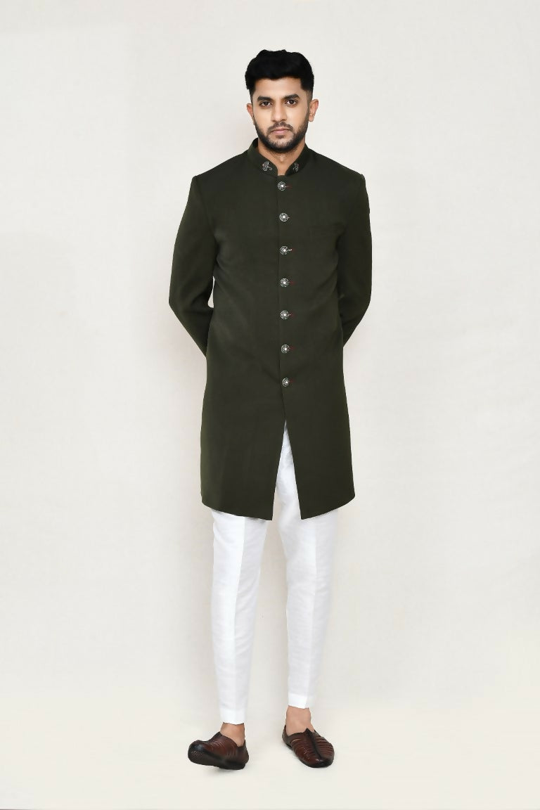 Joban Fashion Green Colored Terry Rayon Fabric Indo Western With Straight Fit Pant | Grocsy