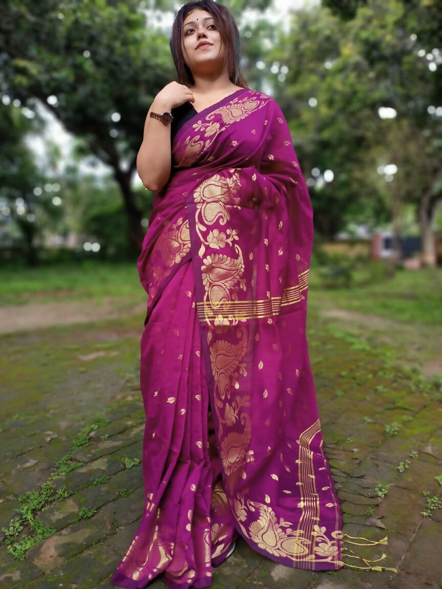 Exclusive Collection Purple Beautiful Cotton Silk Saree | Grocsy