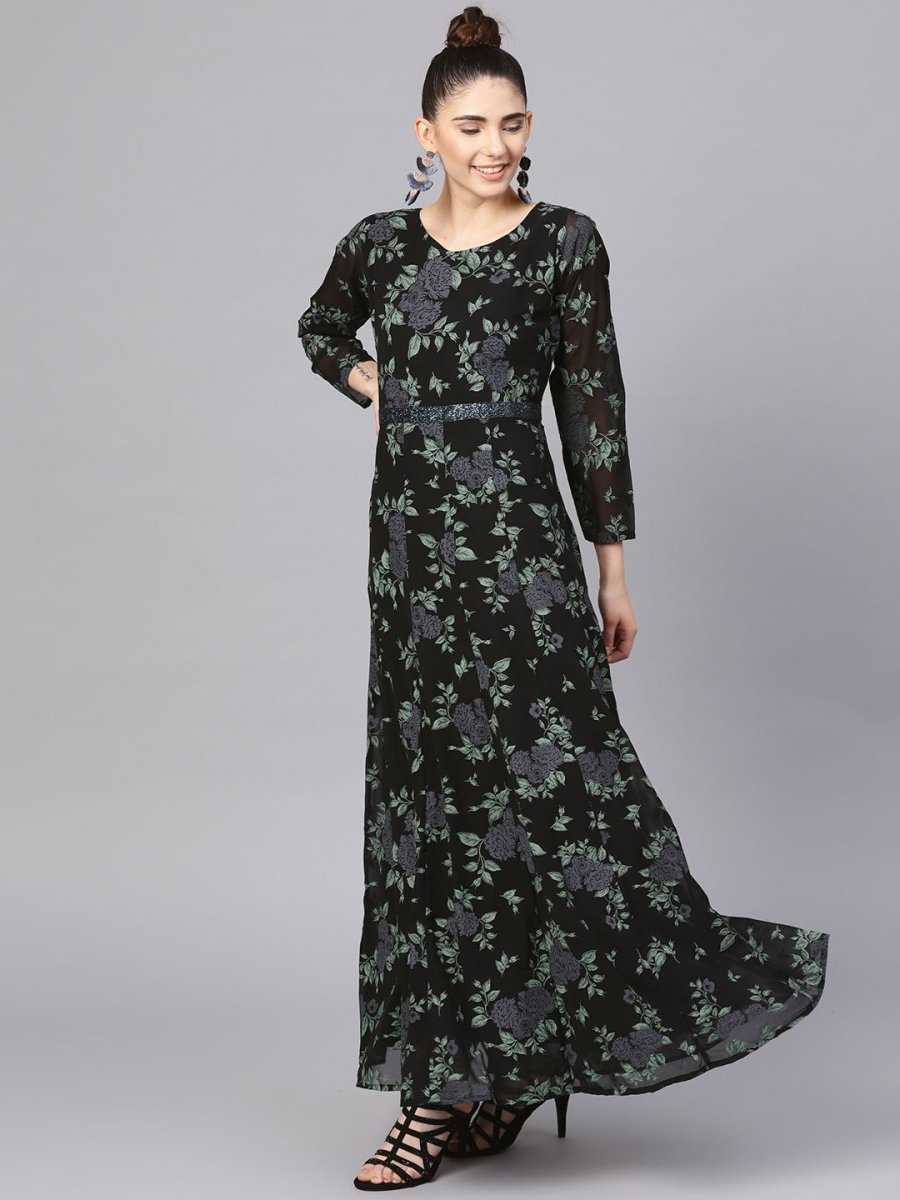 Ahalyaa Black Georgette Anarkali Kurta With Dupatta | Grocsy