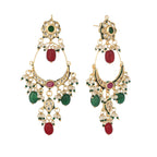 Nuyug 22K Gold Plated Crescent Kundan Drop Red Stone Chandbali Earrings | Grocsy