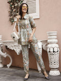 Off White Rayon Paisley Printed Top with Matching Bottom - Eesha | Grocsy