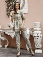 Off White Rayon Paisley Printed Top with Matching Bottom - Eesha | Grocsy