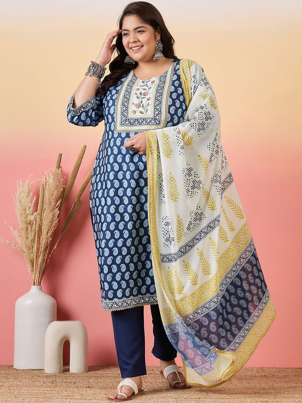 Sztori Women Floral Yoke Design Regular Gotta Patti Kurta with Trousers & With Dupatta | Grocsy
