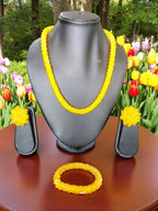 Inhanns Complete Look Crystal Statement 3-Piece Set (Adjustable Necklace + Earrings + Adjustable Bangle ) - Yellow | Grocsy