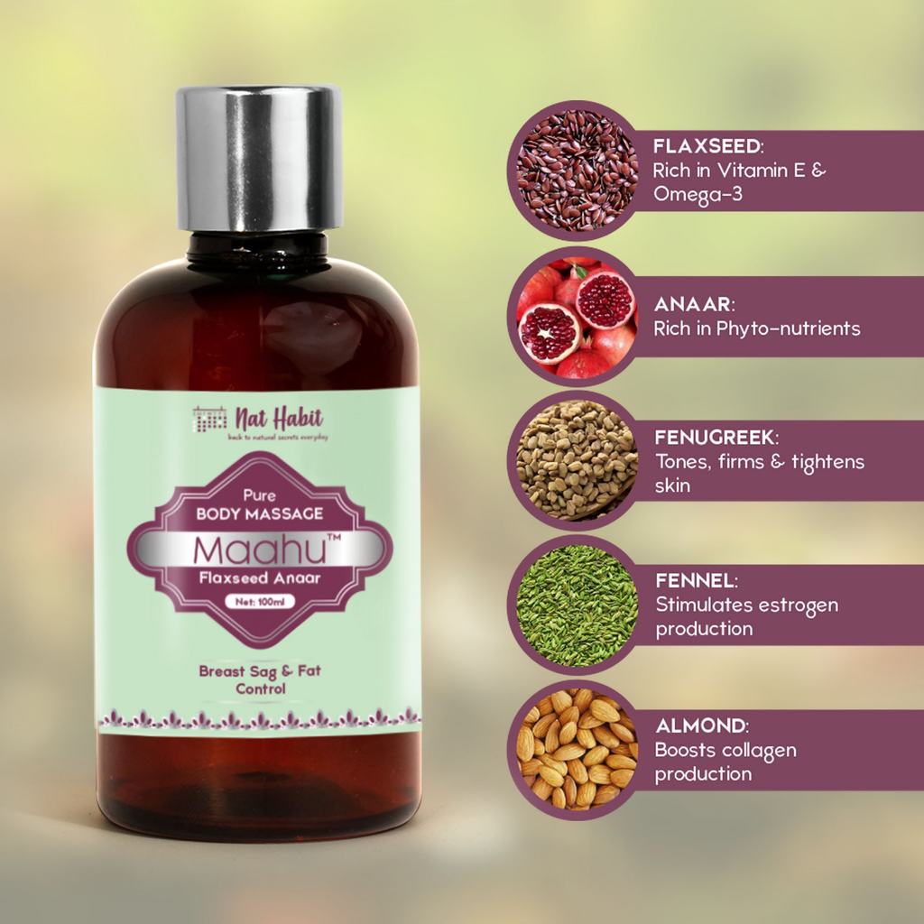Nat Habit Pure Flaxseed Anaar Maahu Body Massage Oil | Grocsy