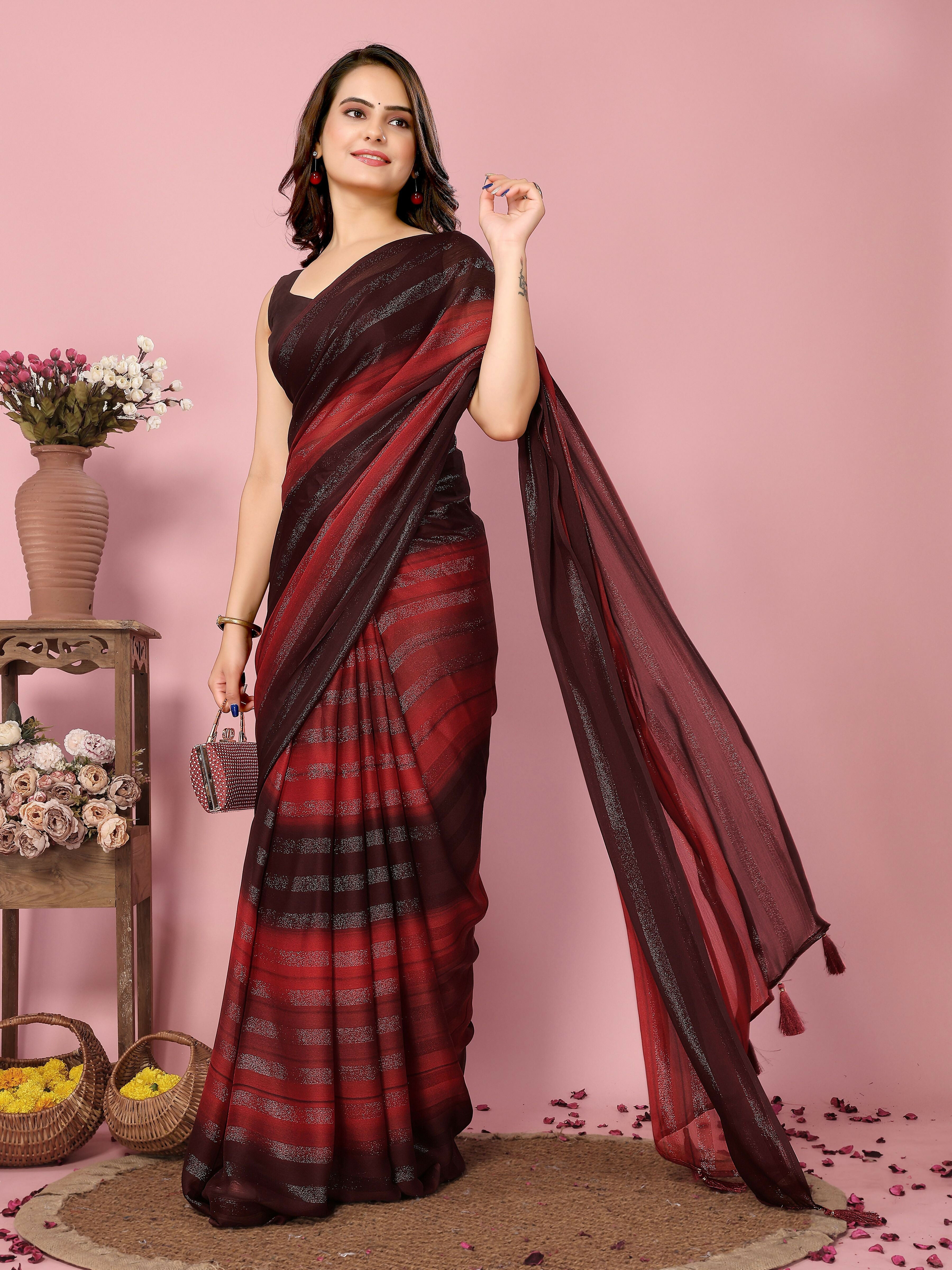 Attractive These Party Wear Ready To Wear Saree - Burgundy | Grocsy