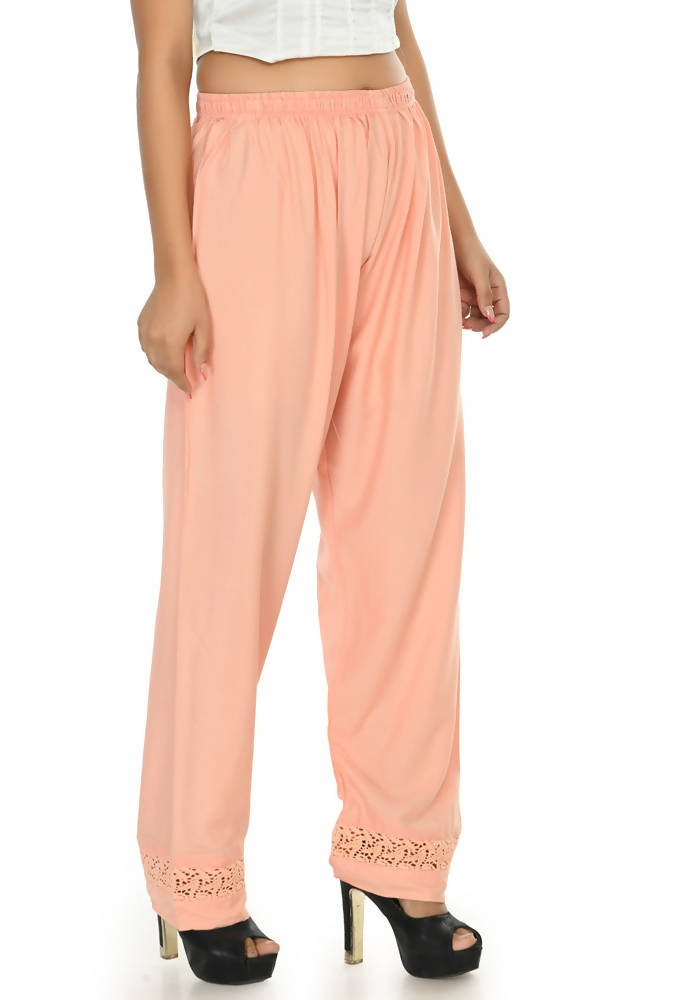 Mominos Fashion Moeza Reyon Cotton Peach Color Straight Palazzo | Grocsy