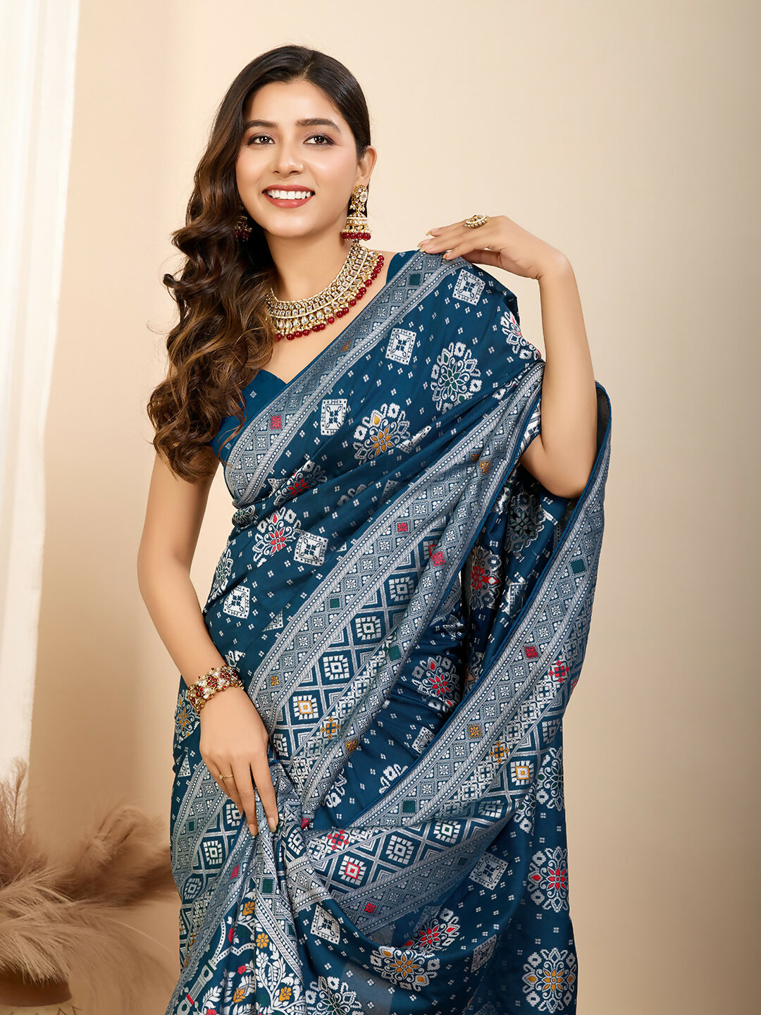 Teal Blue Soft Silk Woven Meenakari Designer Saree - Vedanti | Grocsy