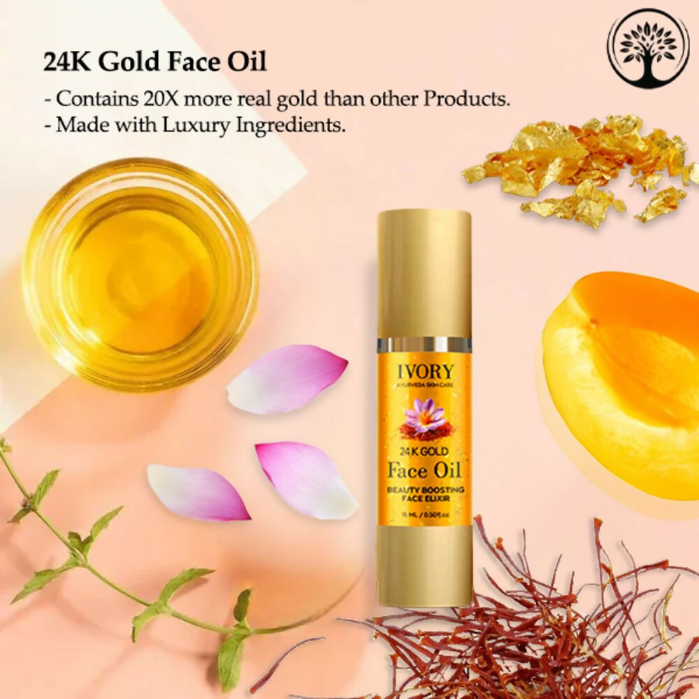 Ivory Natural 24K Gold Face Polish Oil For Luxurious Exfoliating And Rejuvenating Skincare | Grocsy