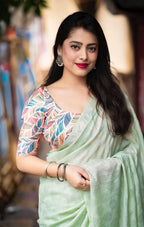 Green Poly Crepe Ethnic Motifs Saree with Unstitched Blouse - A2M | Grocsy