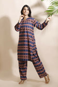 Breathables Women'S Blue Cotton Abstract Print Loungewear Co-Ord Set – Long Kurta & Pants | Grocsy