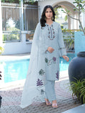 Nikhaar Light Blue Embroidered Art Silk Stitched Straight Cut Kurta Pants Dupatta Readymade Suit | Grocsy