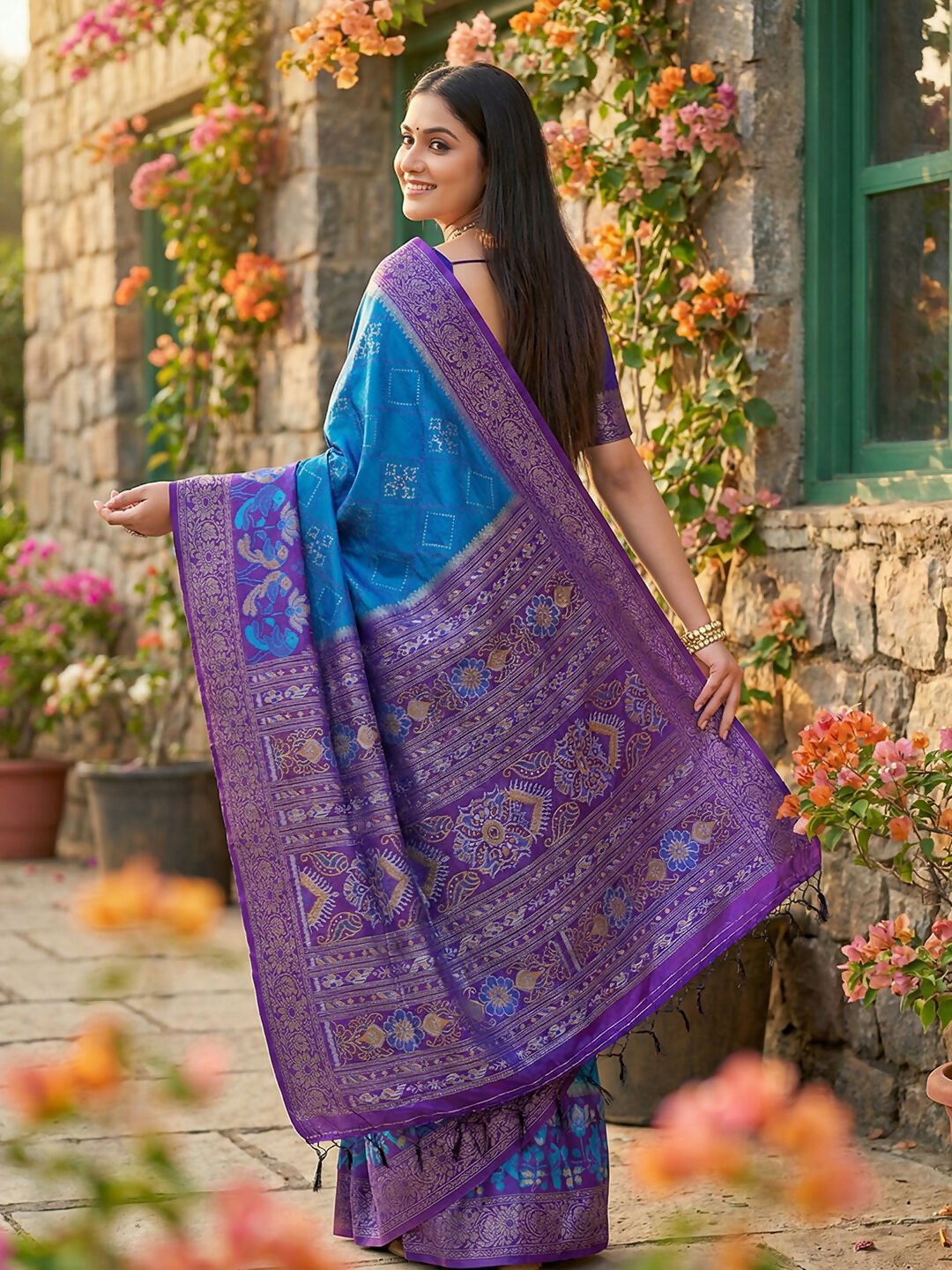 Shree Shyam Fashion Blue Pochampally Silk Saree | Grocsy