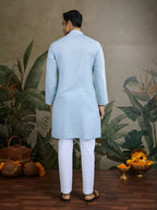 Vastranavya Sky Blue Exclusive Viscose Silk Festival Wear Real Mirror Work Kurta with Dupatta | Grocsy