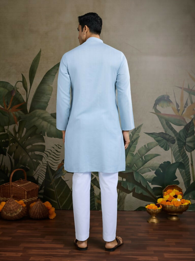 Vastranavya Sky Blue Exclusive Viscose Silk Festival Wear Real Mirror Work Kurta with Dupatta | Grocsy