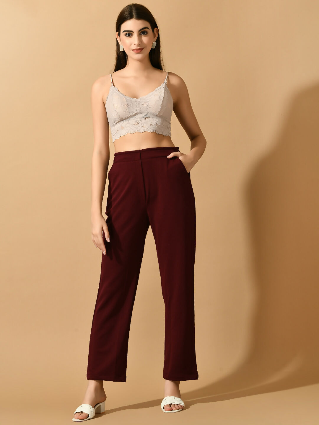 Myshka Women's Violet Straight Fit Party Trouser | Grocsy