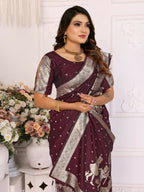 Anaita Dark Brown kochi Silk With Bandhej Weaving Saree With Blouse | Grocsy