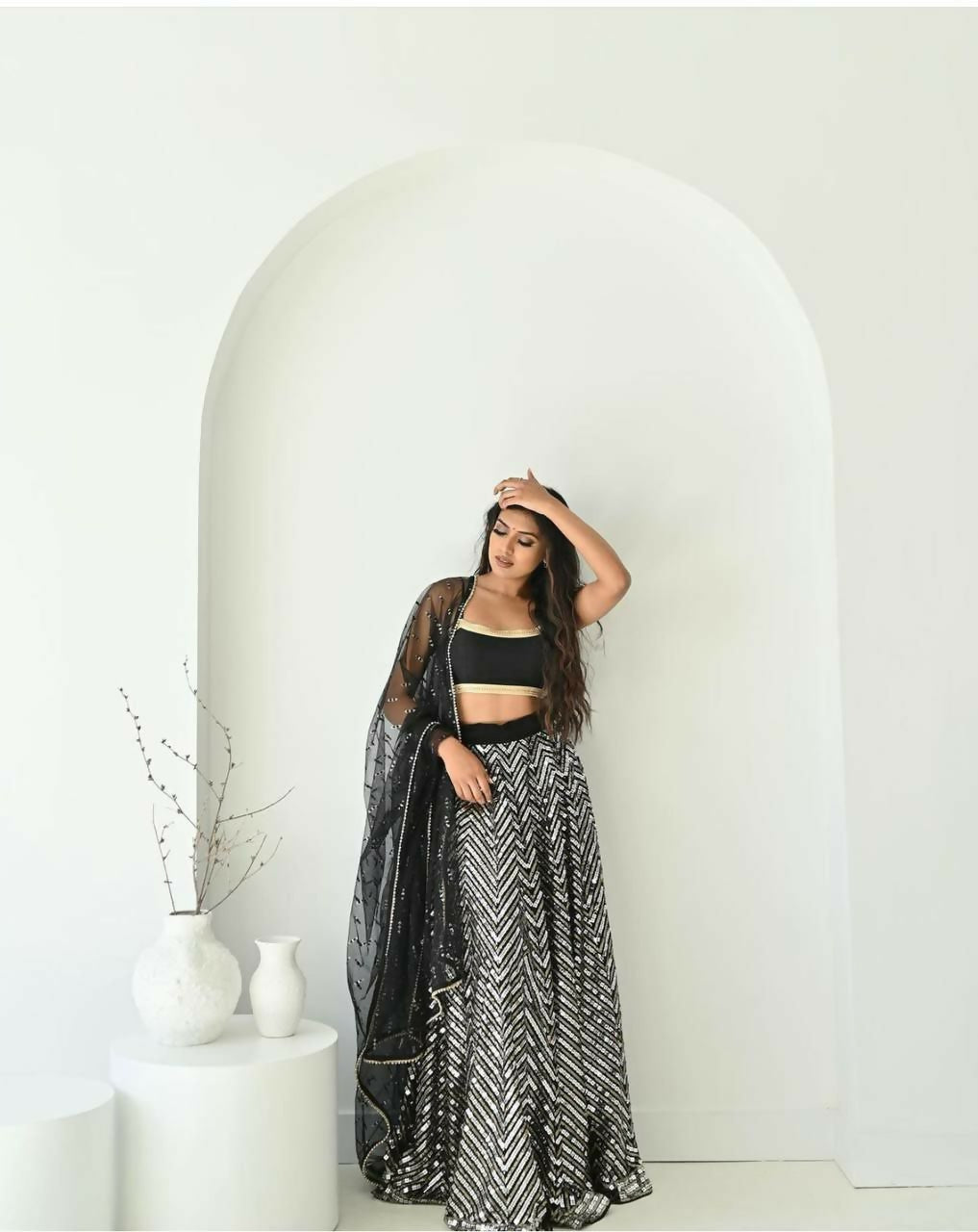 Jyoti Fashion Women's Silver Georgette Sequins with Zari Embroidered Designer Lehenga Choli Set | Grocsy