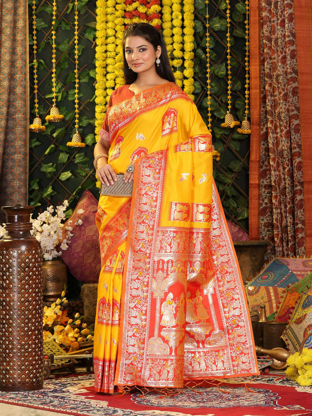 Shree Shyam Fashion Silk Yellow Saree | Grocsy