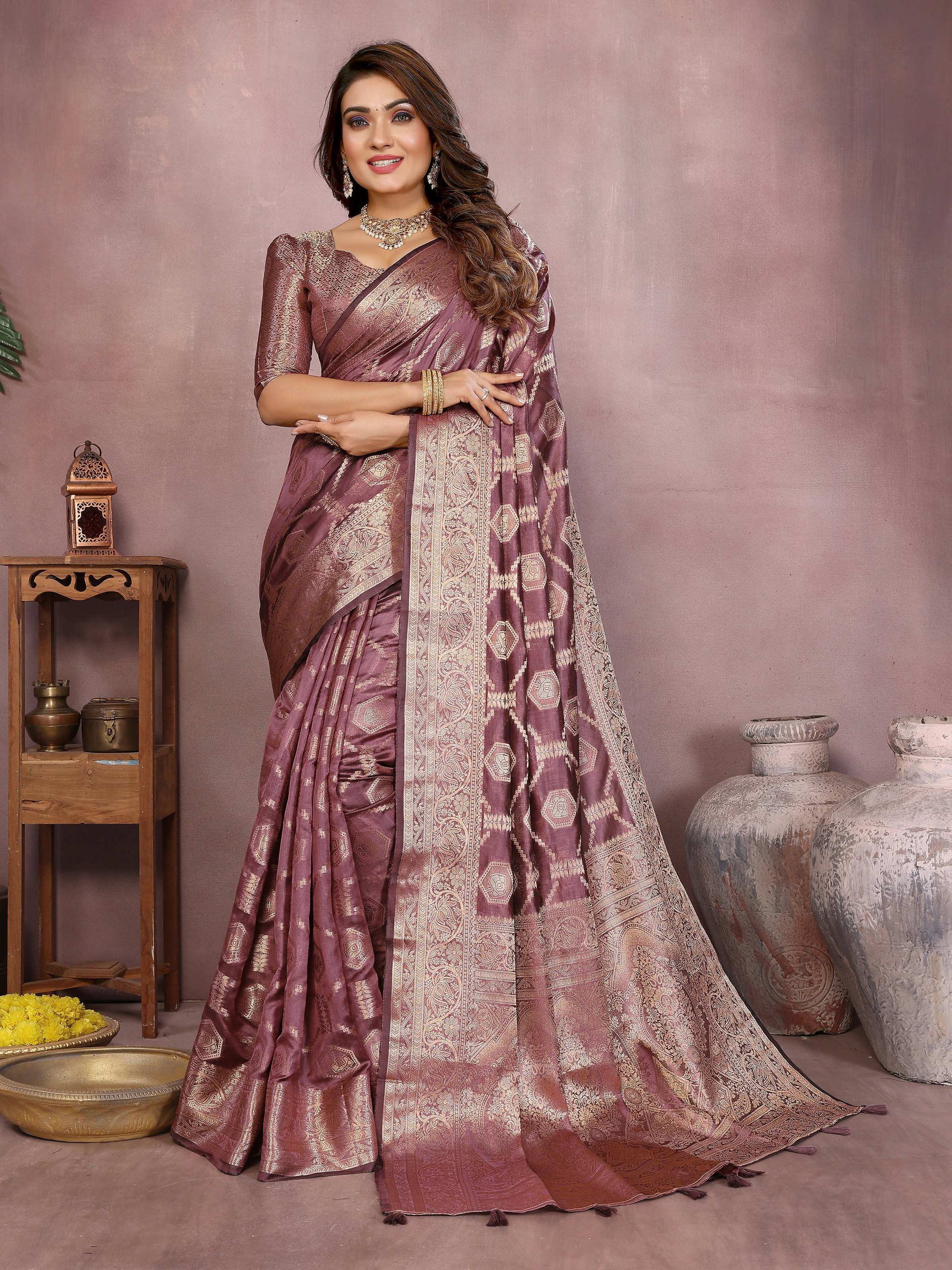 Aastha Fashion Purple Soft Organza Silk Weaving Saree | Grocsy