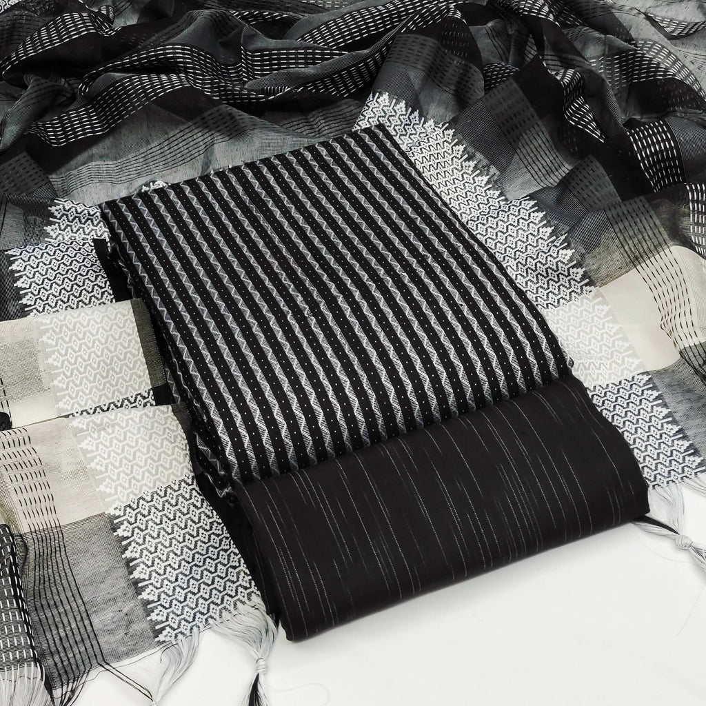Black Cotton Jacquard Woven Unstitched Dress Material - Amara | Grocsy