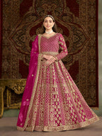 Anaita Rani Pink Embroidered Net Stitched Anarkali Suit | Grocsy