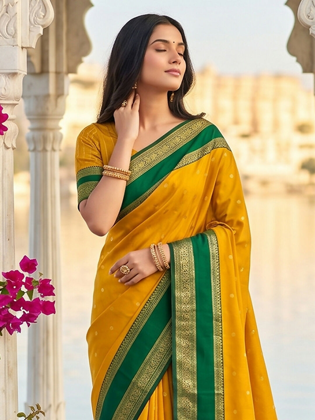 Shree Shyam Fashion Yellow Silk Blend Saree | Grocsy