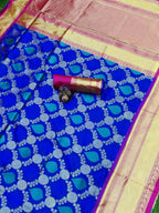 DEIANA'S Beautiful Designer Golden zari Soft Lichi Silk Saree - Royal Blue | Grocsy