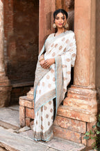 Joban Fashion Light Sky Blue Crepe Chiffon Pure Handloom Banarasi Silk Saree | Grocsy