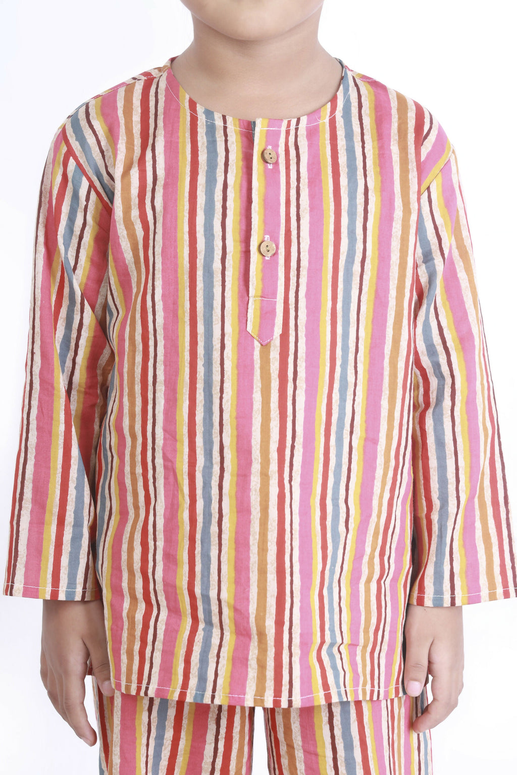 Breathables Kids Cotton Stripes Print Kurta Pyjama Night Suit - Multicolor | Grocsy