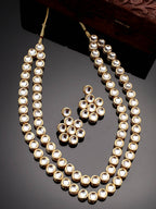 NVR Women's Gold-Polished Kundan 2 Layered Handcrafted Jewellery Sets With Drop Earrings | Grocsy