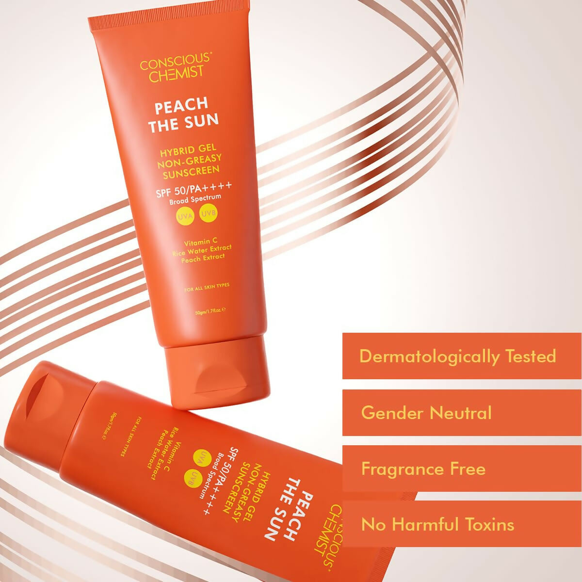 Conscious Chemist Peach The Sun Hybrid Gel Sunscreen SPF 50 PA ++++ | Grocsy