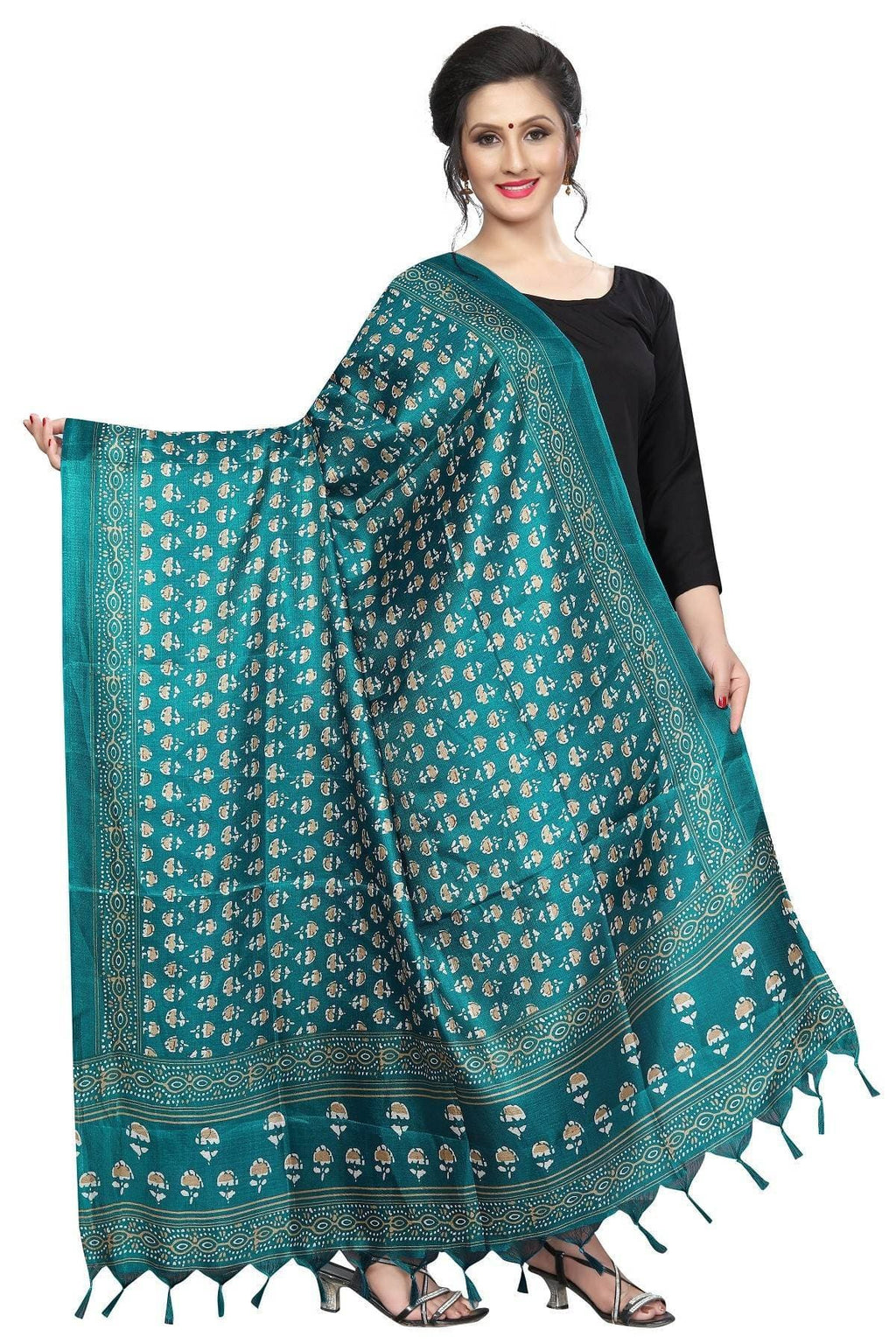 Vamika Rama Green Dot Printed Khadi Bhagalpuri Latest Dupatta | Grocsy