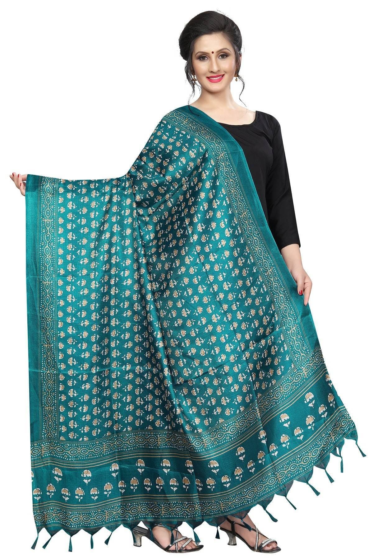 Vamika Rama Green Dot Printed Khadi Bhagalpuri Latest Dupatta | Grocsy