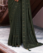 Green Georgette Swaroski Work Saree With Unstitched Blouse Piece - Juhi | Grocsy