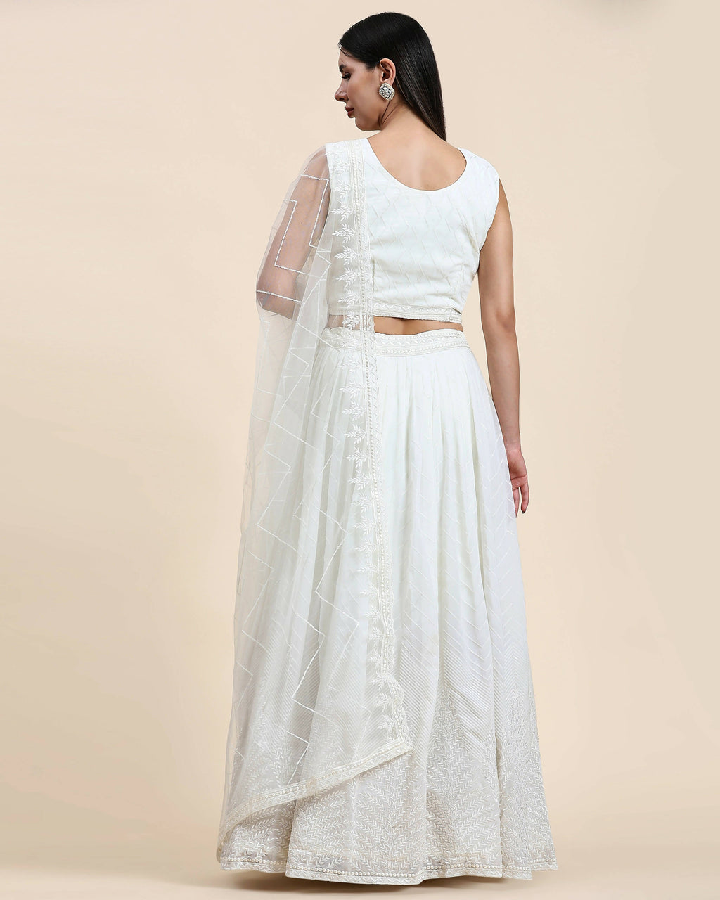 White Pure Viscose Georgette Sequence Embroidery work Lehenga Choli with Dupatta - Aakriti | Grocsy