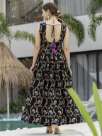 The52 Black Women's Gorgeous Printed Muslin Fabric Flared Kurta Pant and Dupatta Set | Grocsy